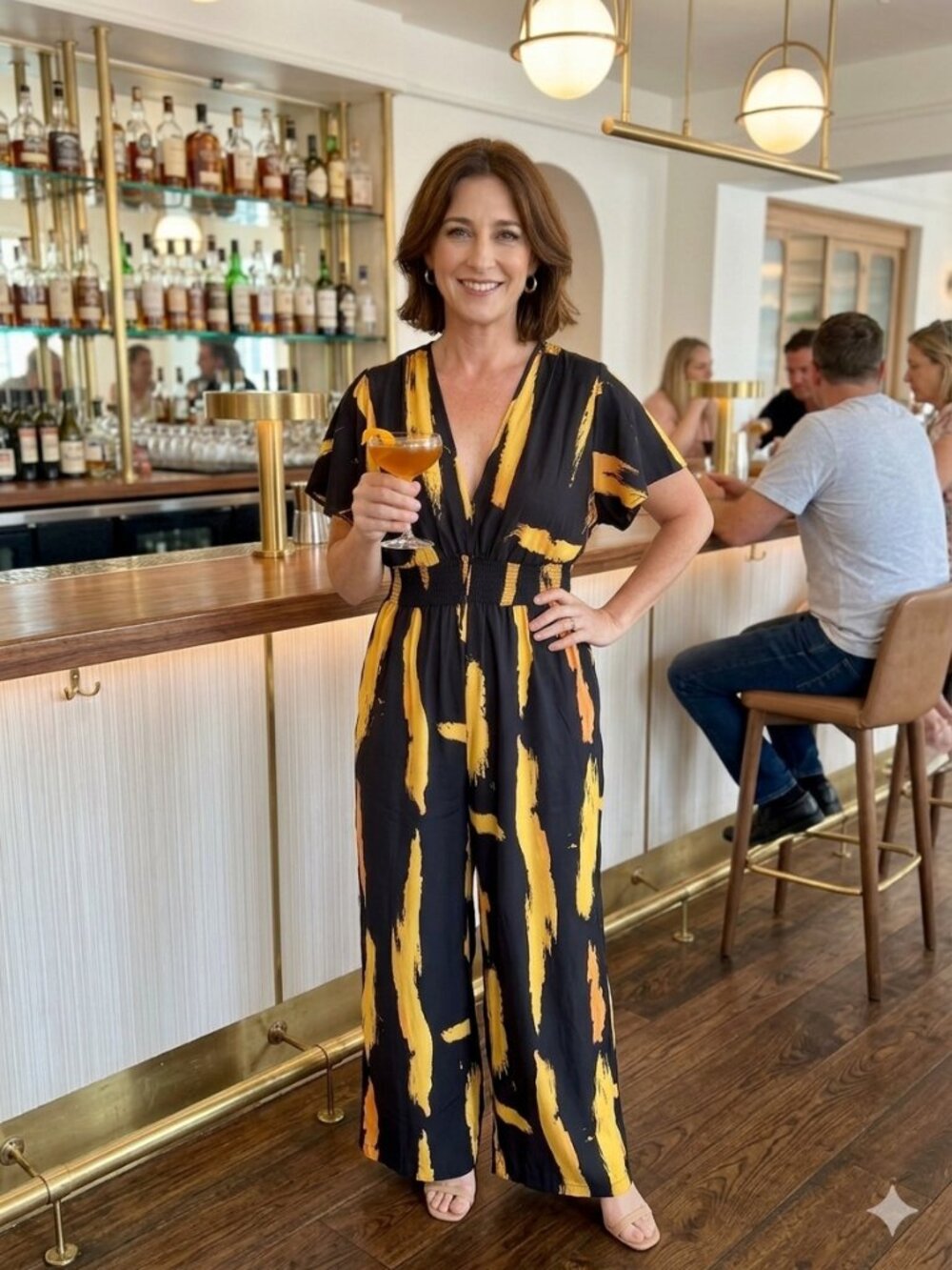 The Brushstroke Black and Gold Abstract Print Jumpsuit
